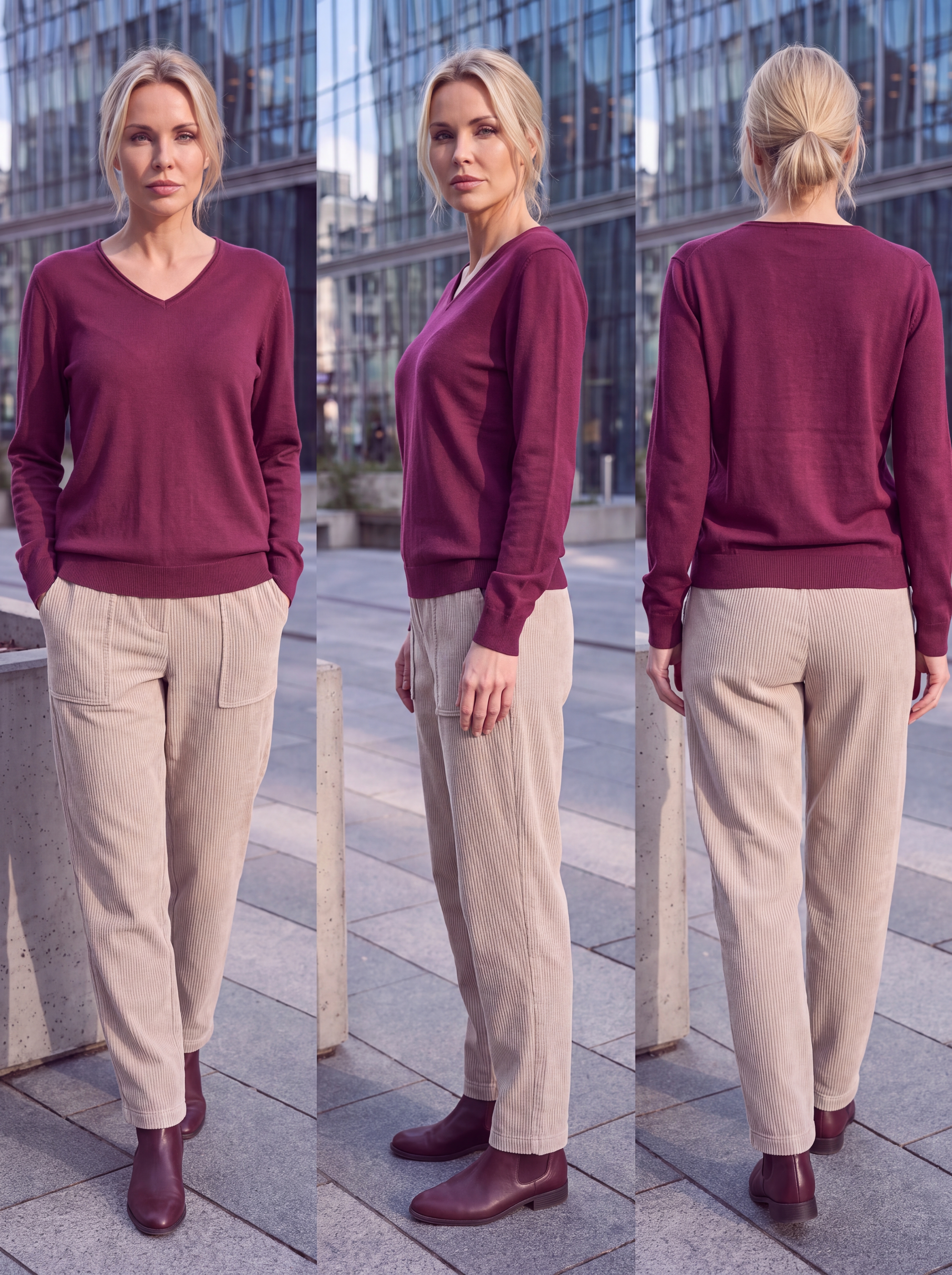 Dámsky pulóver s V-éčkovým výstrihom H.WINTER MERLOT Vínová bordová s.WEAR 4